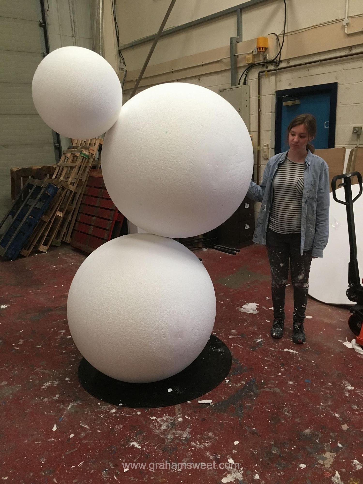 polystyrene balls on a steel stand